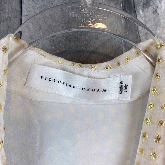 Victoria Beckham Pleat Metallic Dot Tank in Cream Gold Combo Size Medium. - Picture 6 of 8